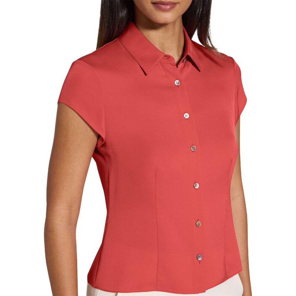 Theory Womens Cap Sleeve Silk Blouse